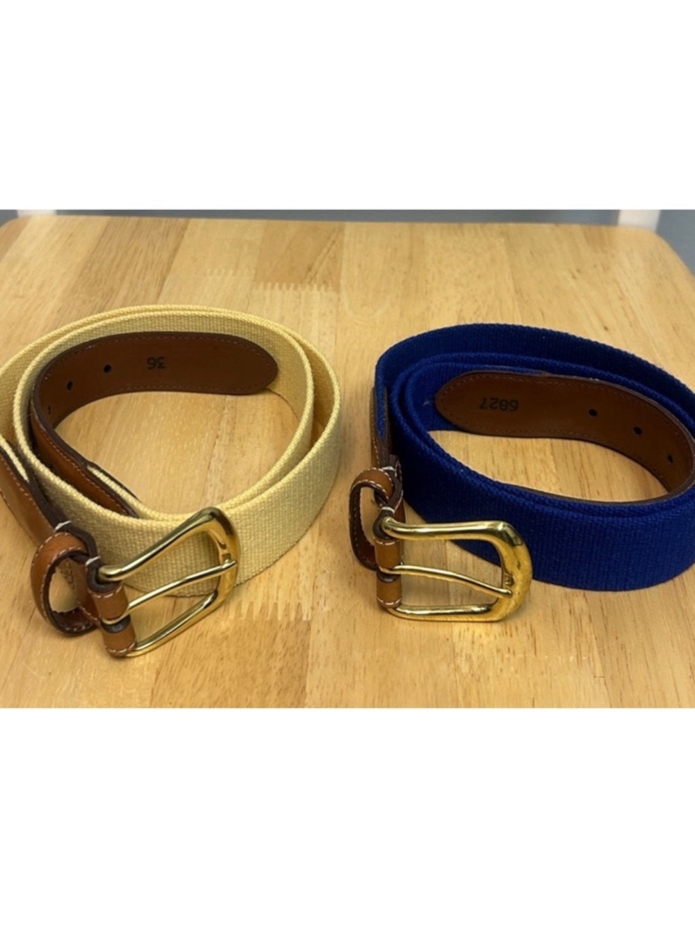 Bundle of 2 Torino Canvas/Leather Belts (Blue & Yellow) with Gold Brass Buckles